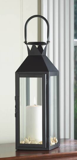 15" Sleek Black Metal Manhattan Candle Lantern with Handle